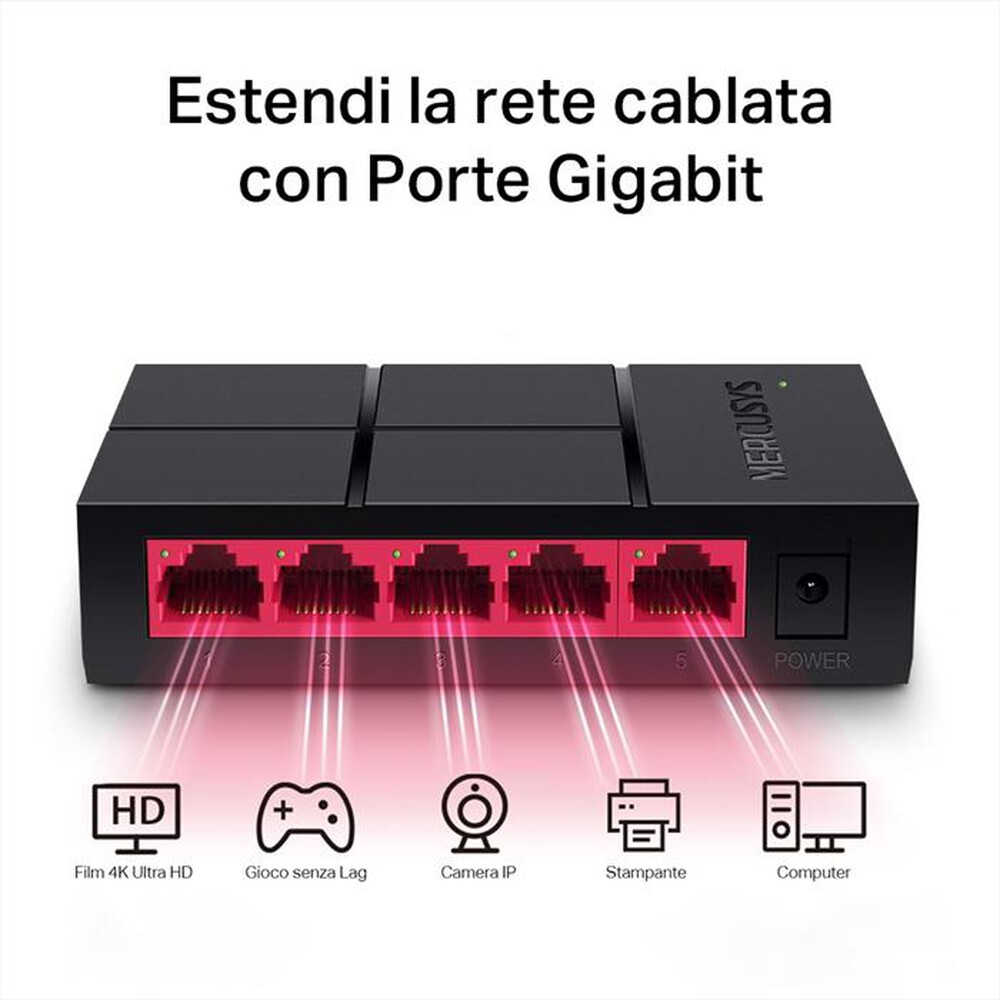 Immagine del prodotto MERCUSYS - 5-PORT 10/100/1,000 MBPS DESKTOP SWITCH-nero