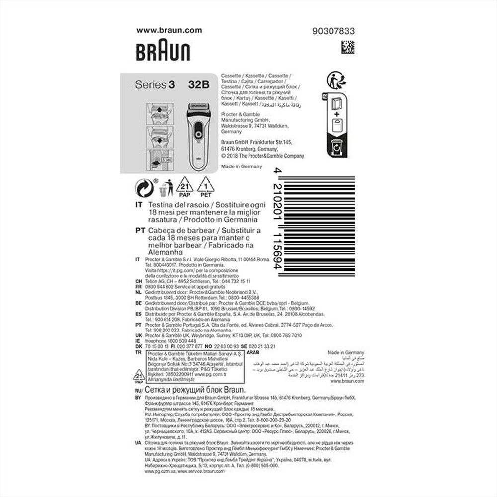 "BRAUN - Testina di ricambio per rasoio Series 3 32B-Nero"
