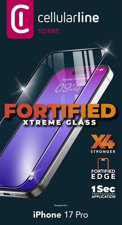 CELLULARLINE - FORTIFIED XTREME GLASS per iPhone 17 Pro-Trasparente