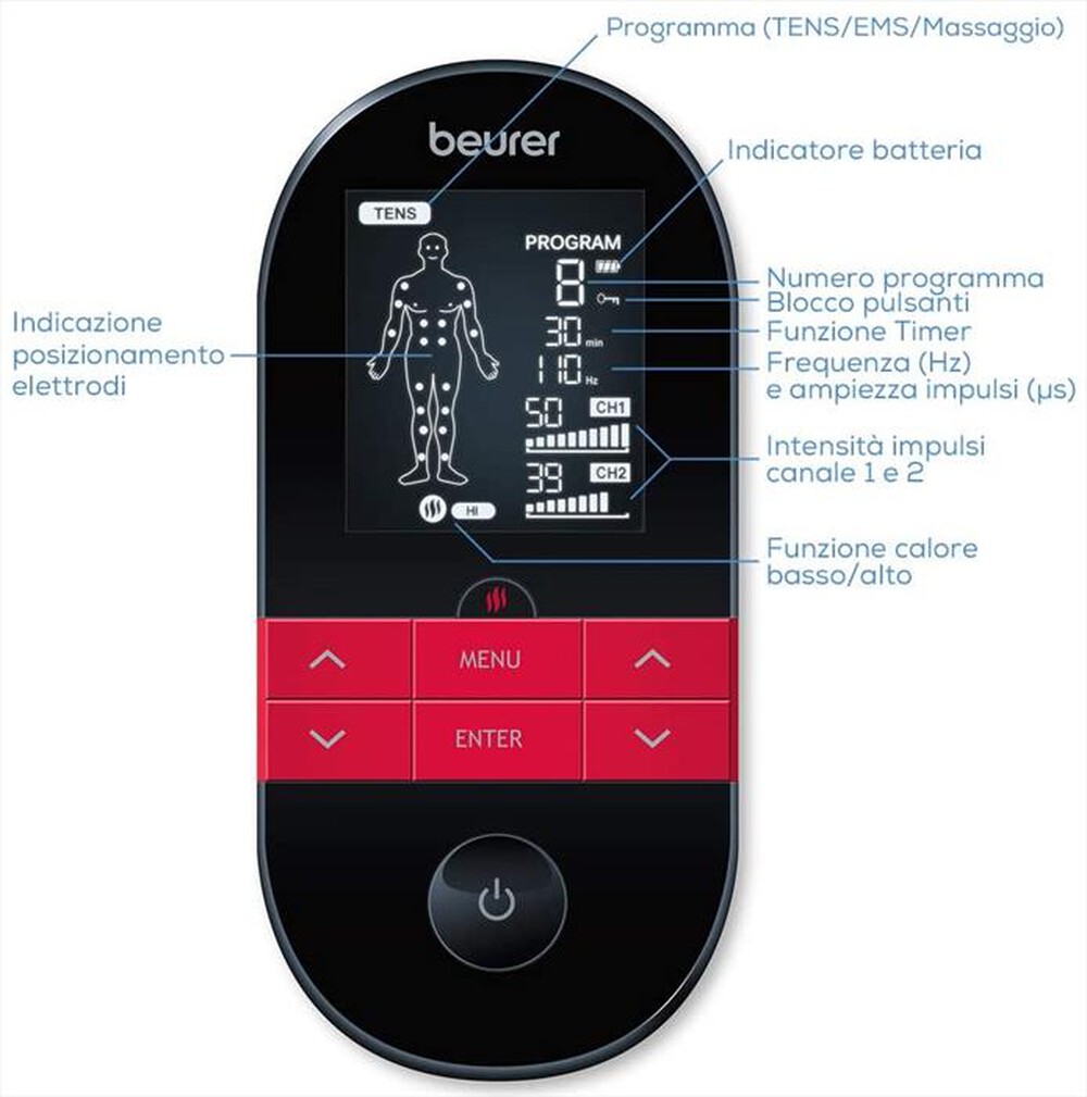 "BEURER - EM 59 Elettrostimolatore  digitale TENS/EMS-Nero"