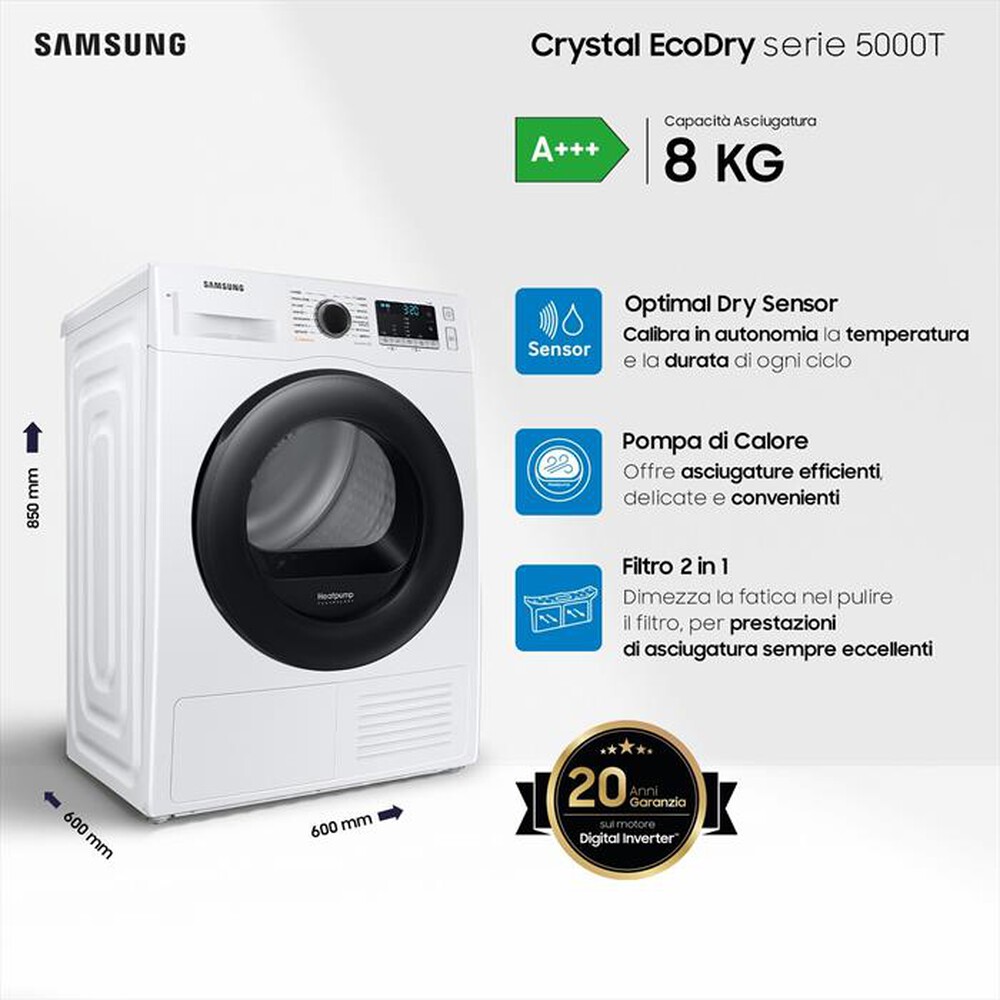 "SAMSUNG - Asciugatrice DV80CGC2B0AEET 8 Kg Classe A+++-bianco"