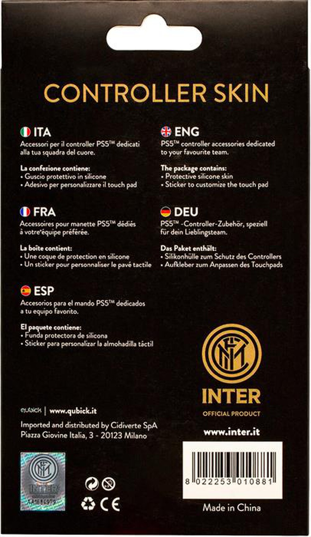"QUBICK - CONTROLLER SKIN INTER 3.0 PS5"