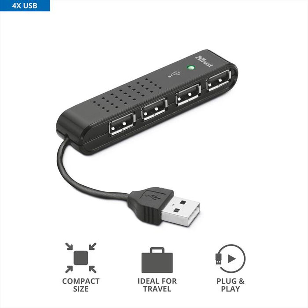 "TRUST - 4 Port USB2 Mini Hub HU-4440p-Black"