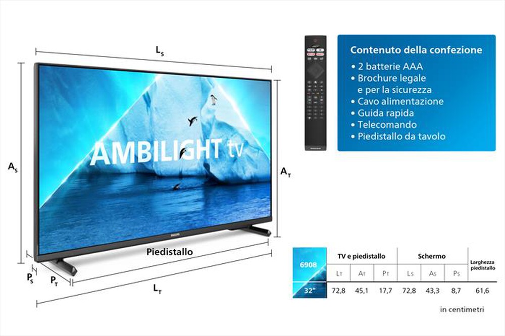 Immagine del prodotto PHILIPS - Ambilight Smart TV LED FHD 32" 32PFS6908/12-Antracite