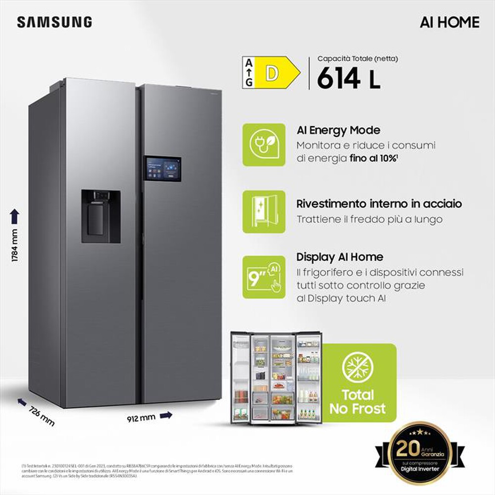 "SAMSUNG - Frigorifero side by side RS90F65EDTEF Classe D-Inox"
