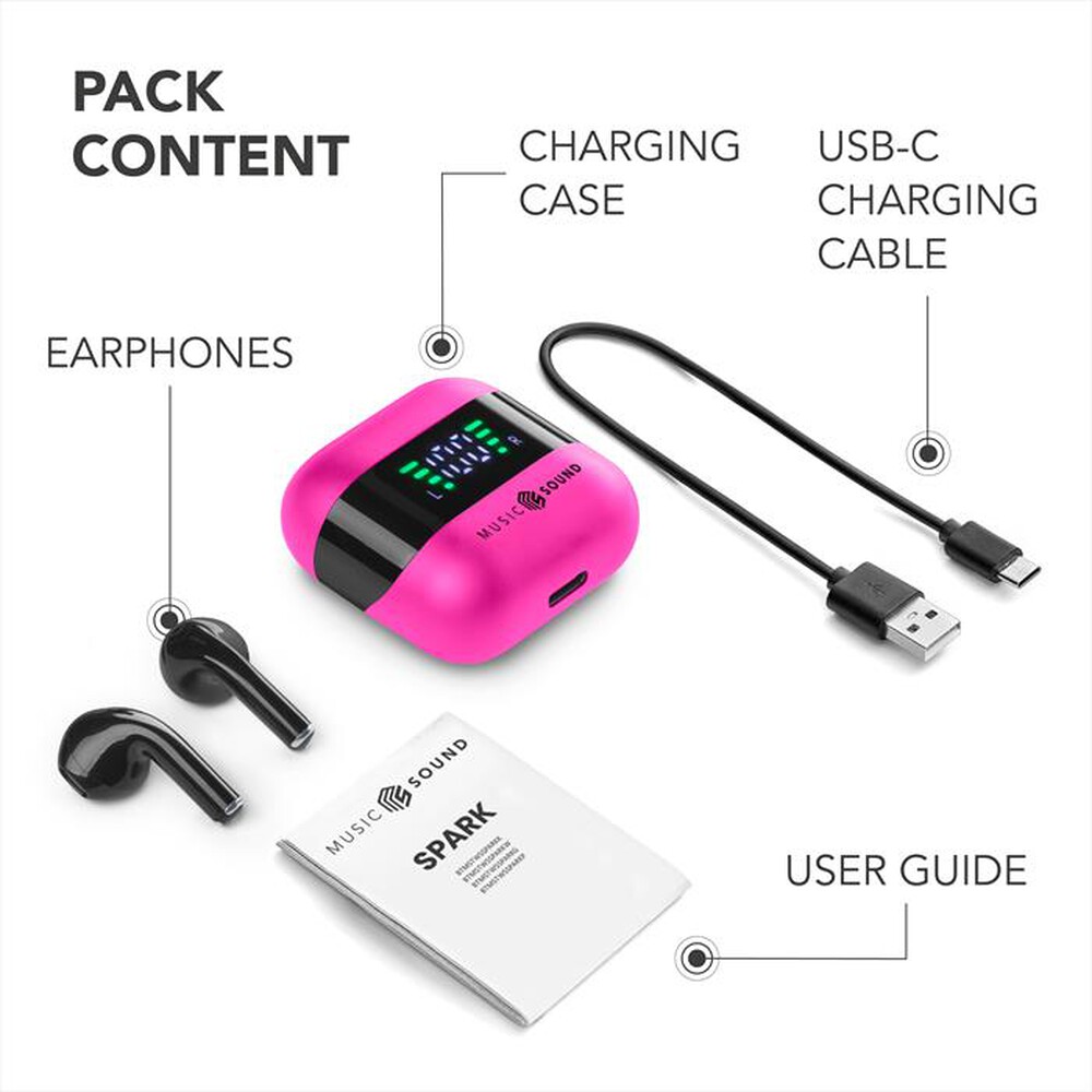 "MUSIC SOUND - AURICOLARI TWS CON DISPLAY LED-Pink"