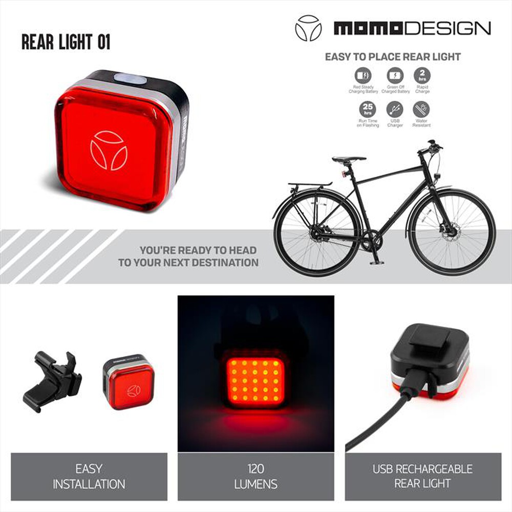 "MOMODESIGN - Luce-fanale posteriore RL01 per bici e monopattini-Plastica"