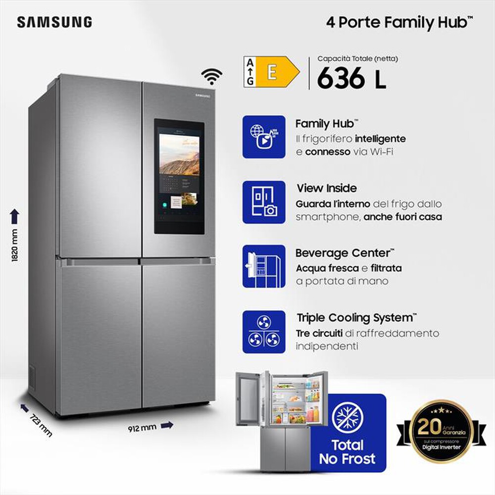 "SAMSUNG - Frigorifero 4 porte RF65DG9H0ESREF Classe E 637 lt-Inox Spazzolato"