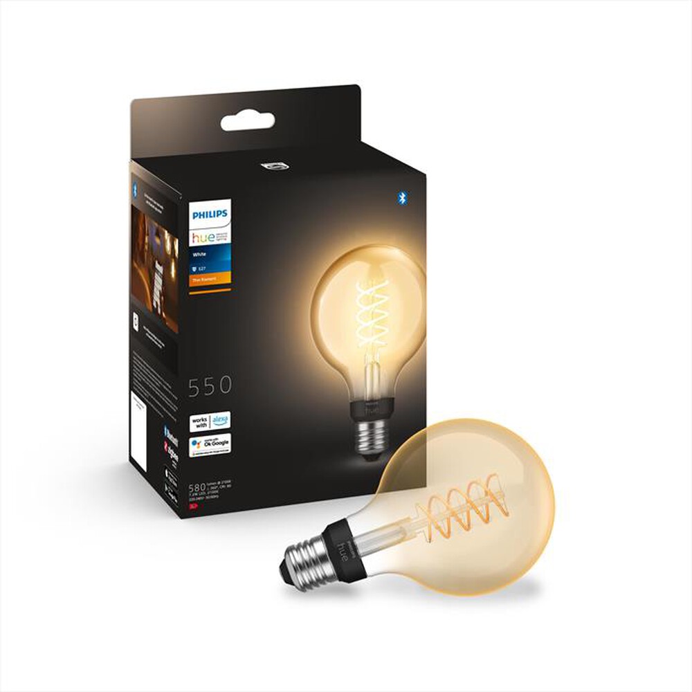 "PHILIPS - HUE WHITE, LAMPADINA GLOBO SMART E27 FILAMENT, 9W-Bianco"