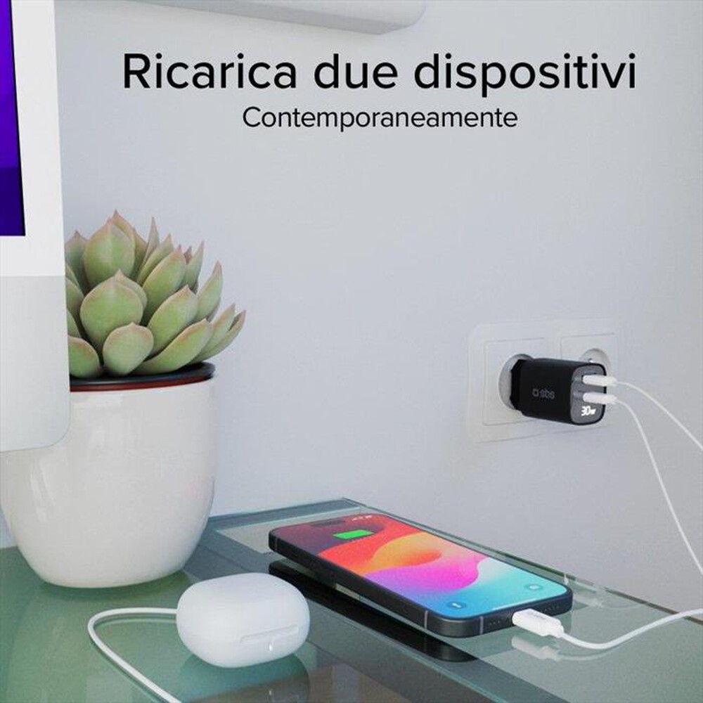 "SBS - Caricatore da rete TETRGANLCD1USB1C30K-Nero"