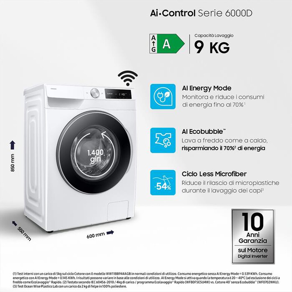 Immagine del prodotto SAMSUNG - Lavatrice WW90DG6U25LEU3 9 Kg Classe A-bianco