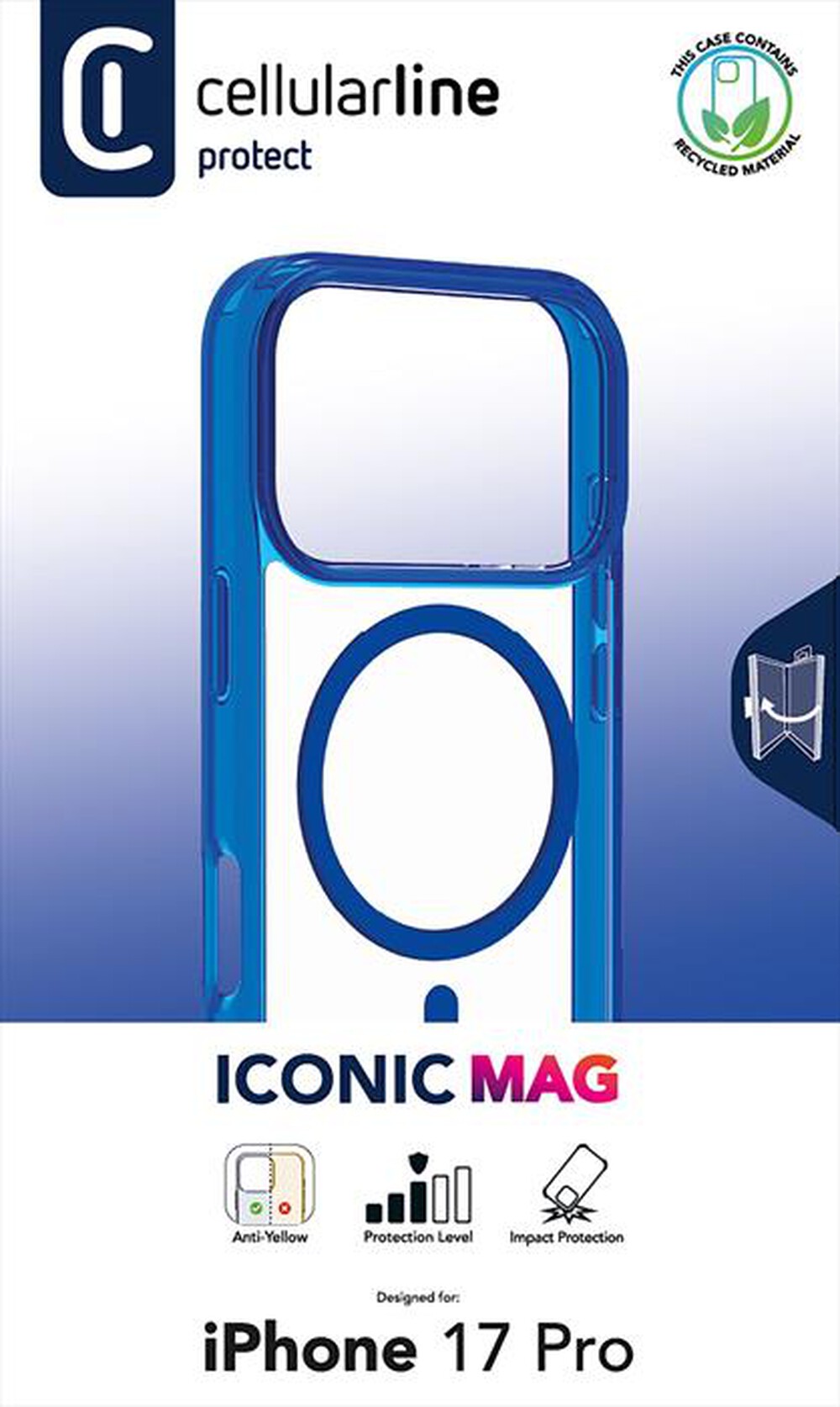 Immagine del prodotto CELLULARLINE - Custodia ICONIC MAG per IPHONE 17 PRO-Blu, Trasparente