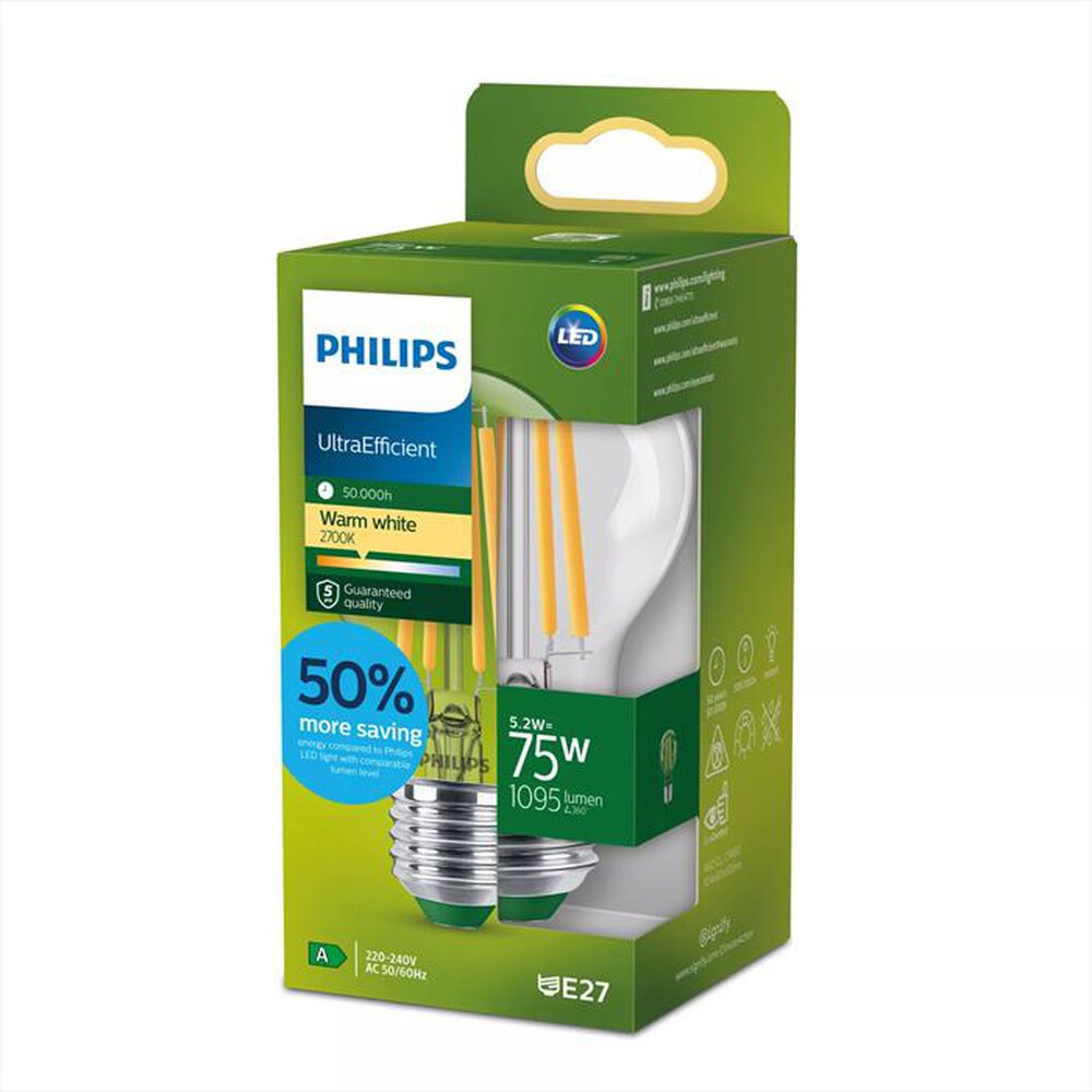 Immagine del prodotto PHILIPS - Lampadina trasparente a filamento 75 W A60 E27-Trasparente