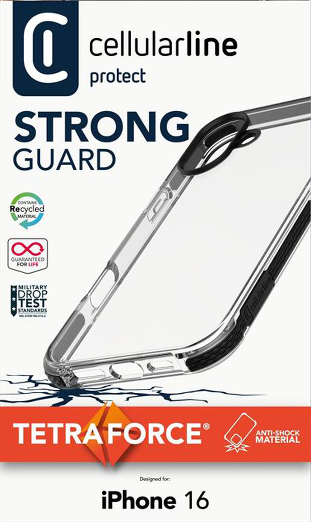 "CELLULARLINE - Cover TETRA FORCE STRONG GUARD per  iPhone 16-Black"