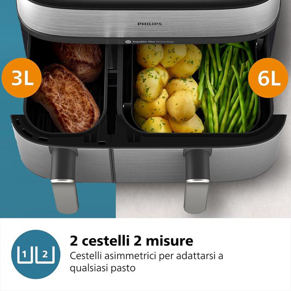 "PHILIPS - AIRFRYER SERIE 5000 DA 9L COTTURA VAPORE NA555/00-Inox"