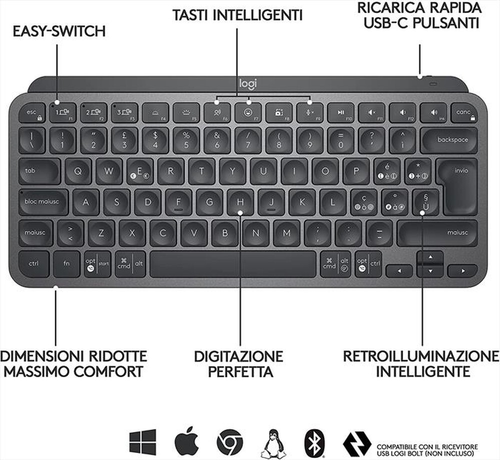 "LOGITECH - MX Keys Mini Minimalist Wireless-Graphite"