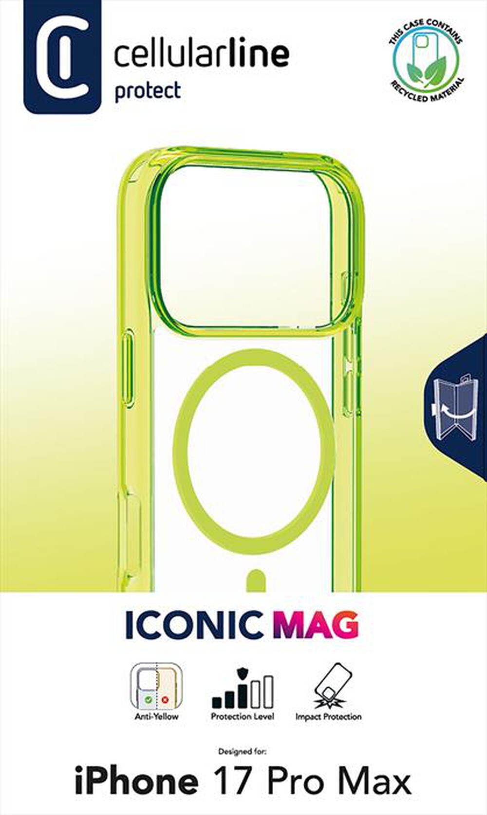 Immagine del prodotto CELLULARLINE - Custodia ICONIC MAG per IPHONE 17 PRO MAX-Lime, Trasparente