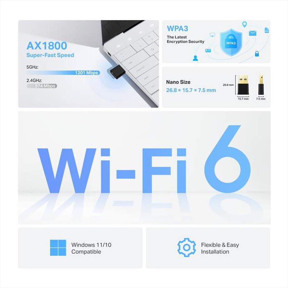 "TP-LINK - ARCHER TX1800U NANO AX1800 WI-FI 6 USB-Nero"