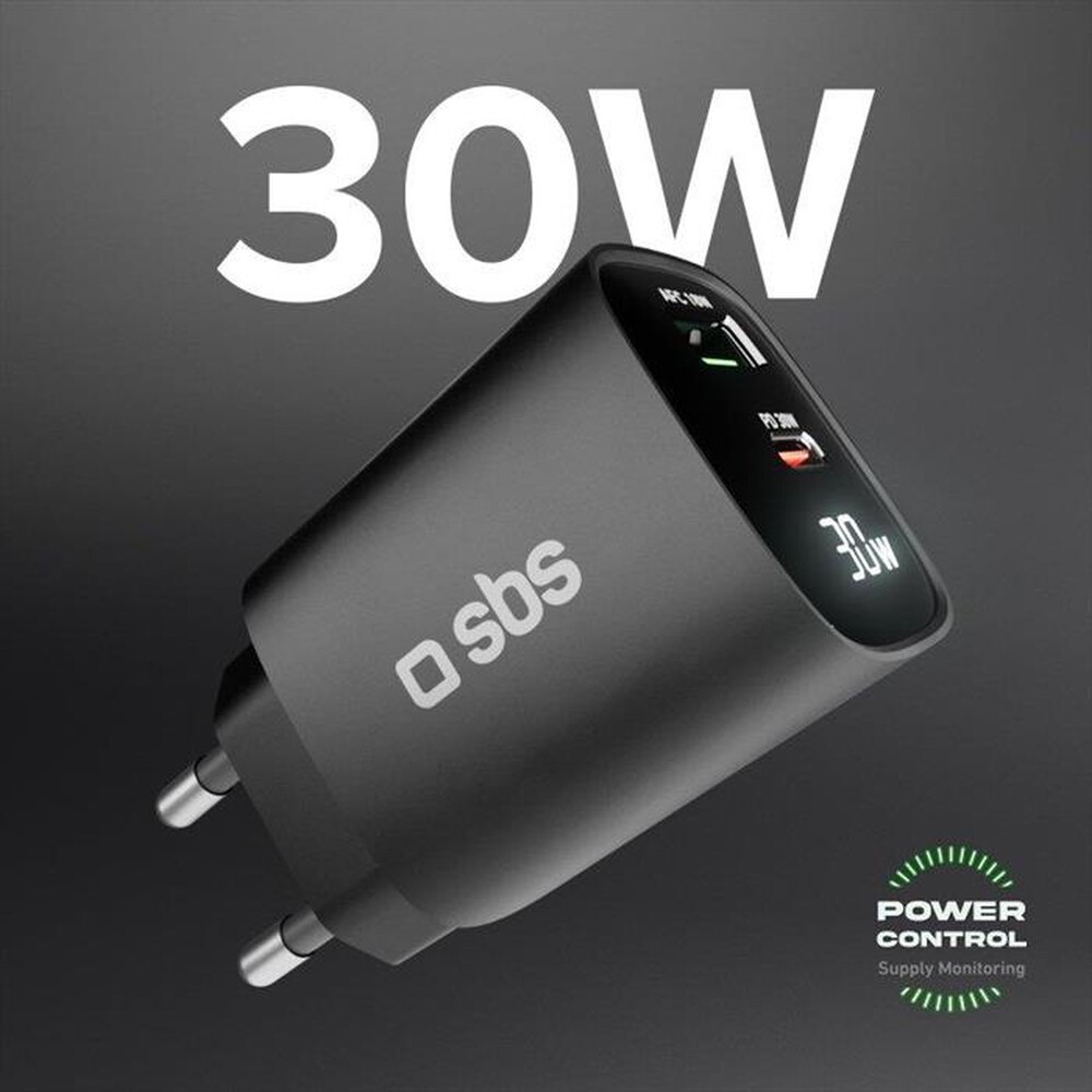 "SBS - Caricatore da rete TETRGANLCD1USB1C30K-Nero"
