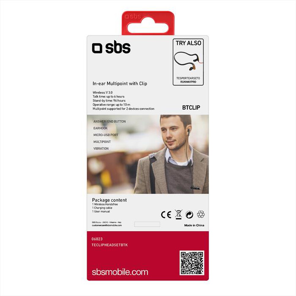 "SBS - Auricolare Bluetooth a clip-Nero"