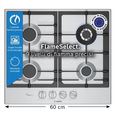 BOSCH - Piano cottura a gas PCH6A5I90 58,2 cm-Inox