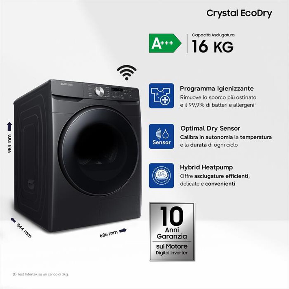 Immagine del prodotto SAMSUNG - Asciugatrice DV16T8520BV/ET 16Kg Classe C-Shiny Black