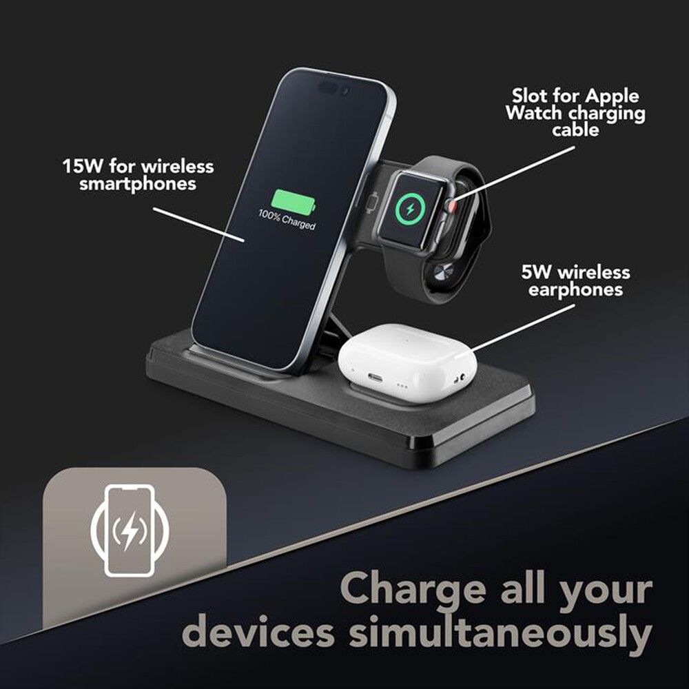 Immagine del prodotto CELLULARLINE - Triple Station 3 in 1 WIRESTAND3IN1FBK-Nero