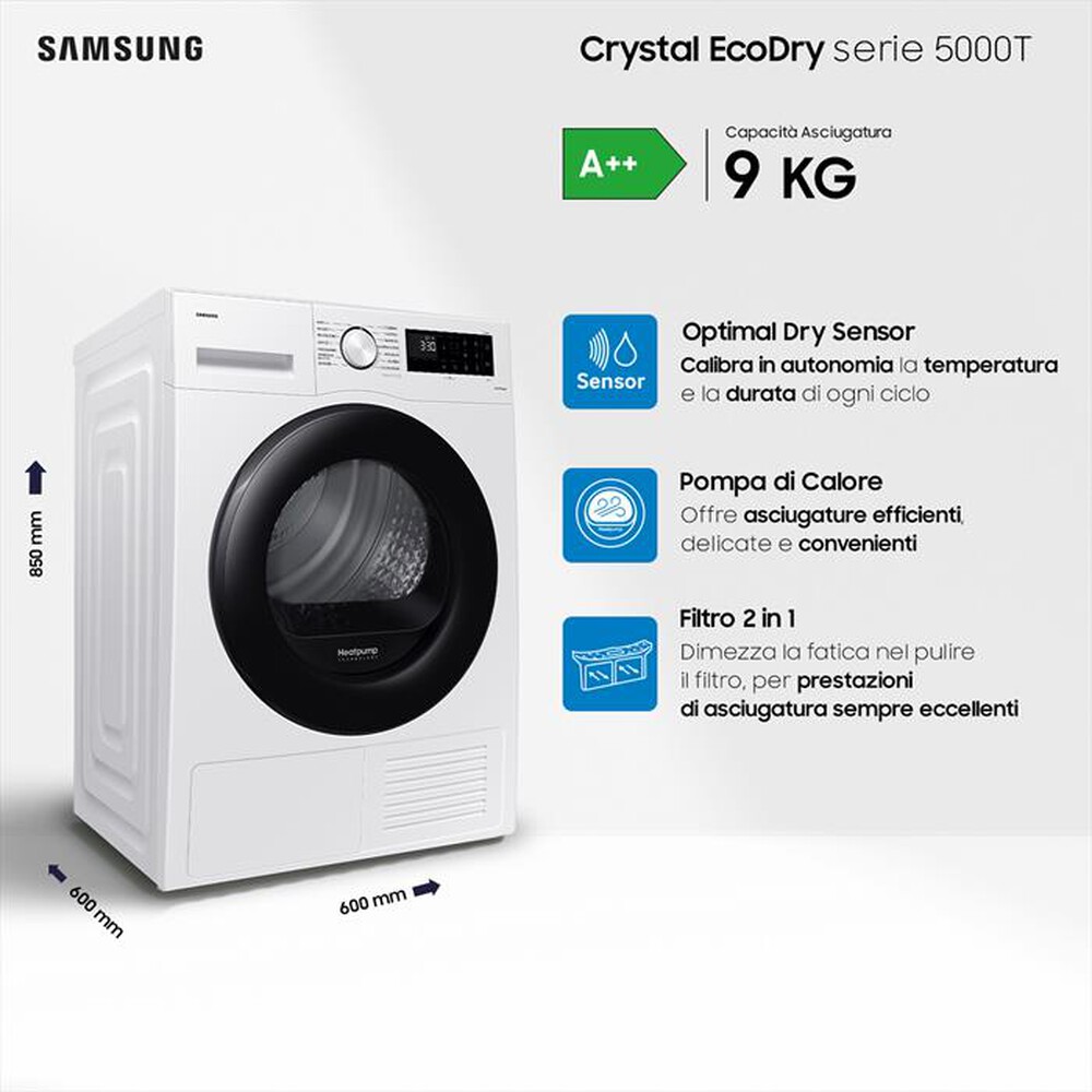 Immagine del prodotto SAMSUNG - Asciugatrice DV90CGC0A0AEET 9Kg Classe E-Bianco