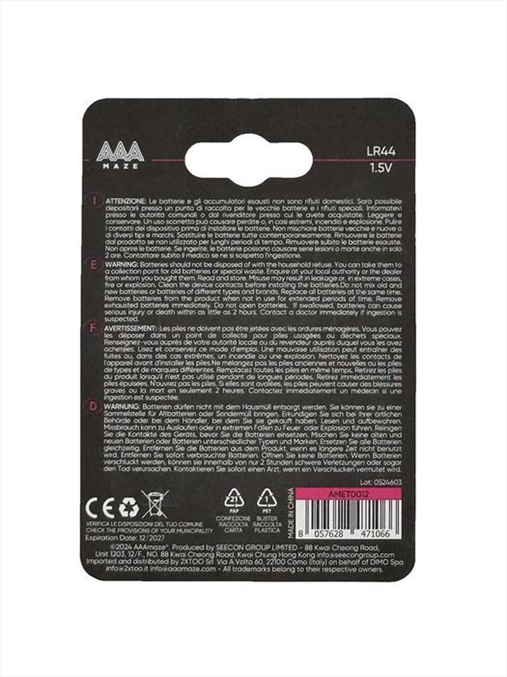 "AAAMAZE - PILE BUTTONCELL ALKALINE LR44-Acciaio"