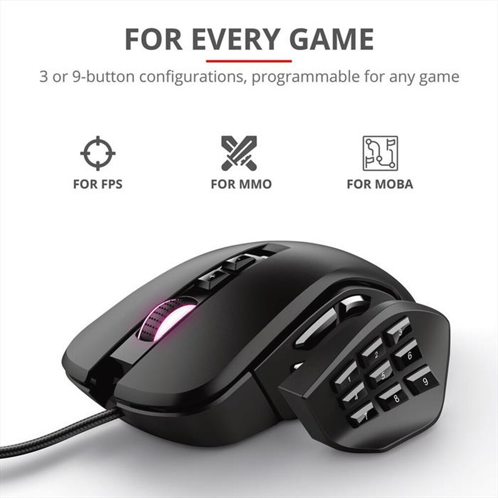 "TRUST - GXT970 MORFIX CUSTOMISABLE MOUSE-Black"