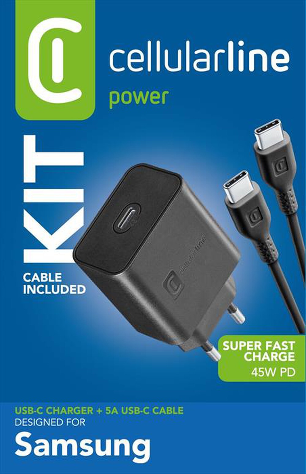 "CELLULARLINE - SUPER FAST CHARGER KIT PD 45W-Black"