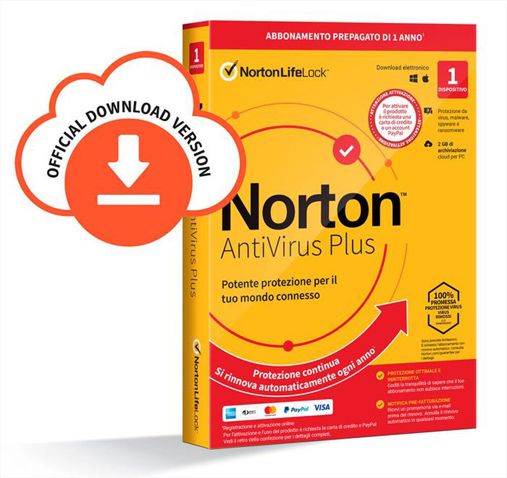 "NORTON - Norton Antivirus Plus 1 Disp. 12 Mesi 2GB ESD"