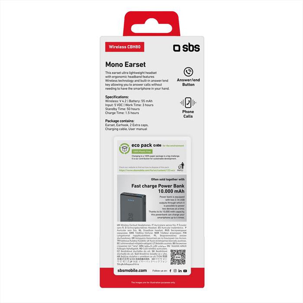 "SBS - TE0CBH80K Auricolare Bluetooth-Nero"