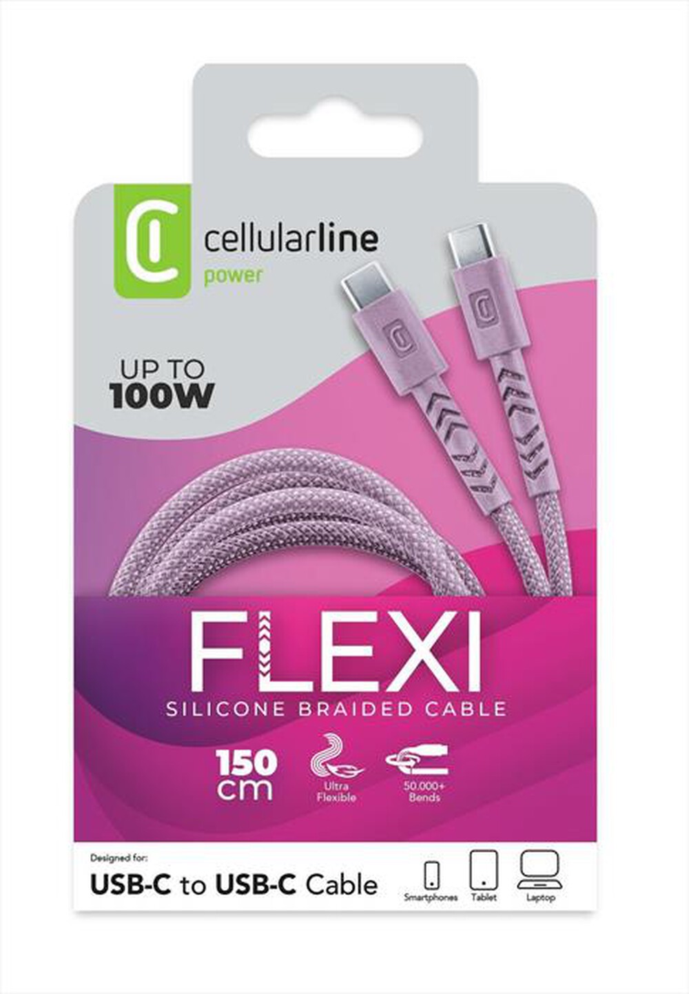 Immagine del prodotto CELLULARLINE - CAVO FLEXY 150CM 100W USB C TO USB C-Rosa
