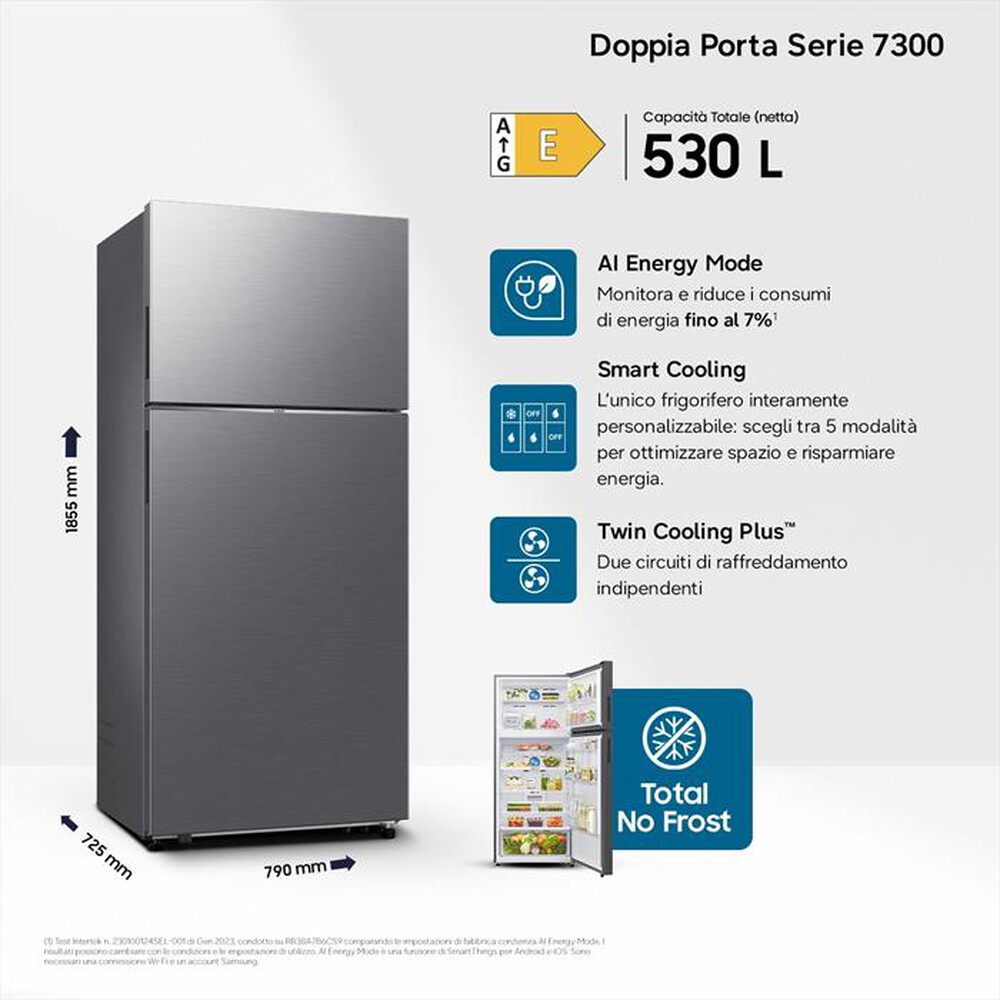 Immagine del prodotto SAMSUNG - Frigorifero 2 porte RT53DG7A14S9EF Classe E 530 lt-Metal Inox