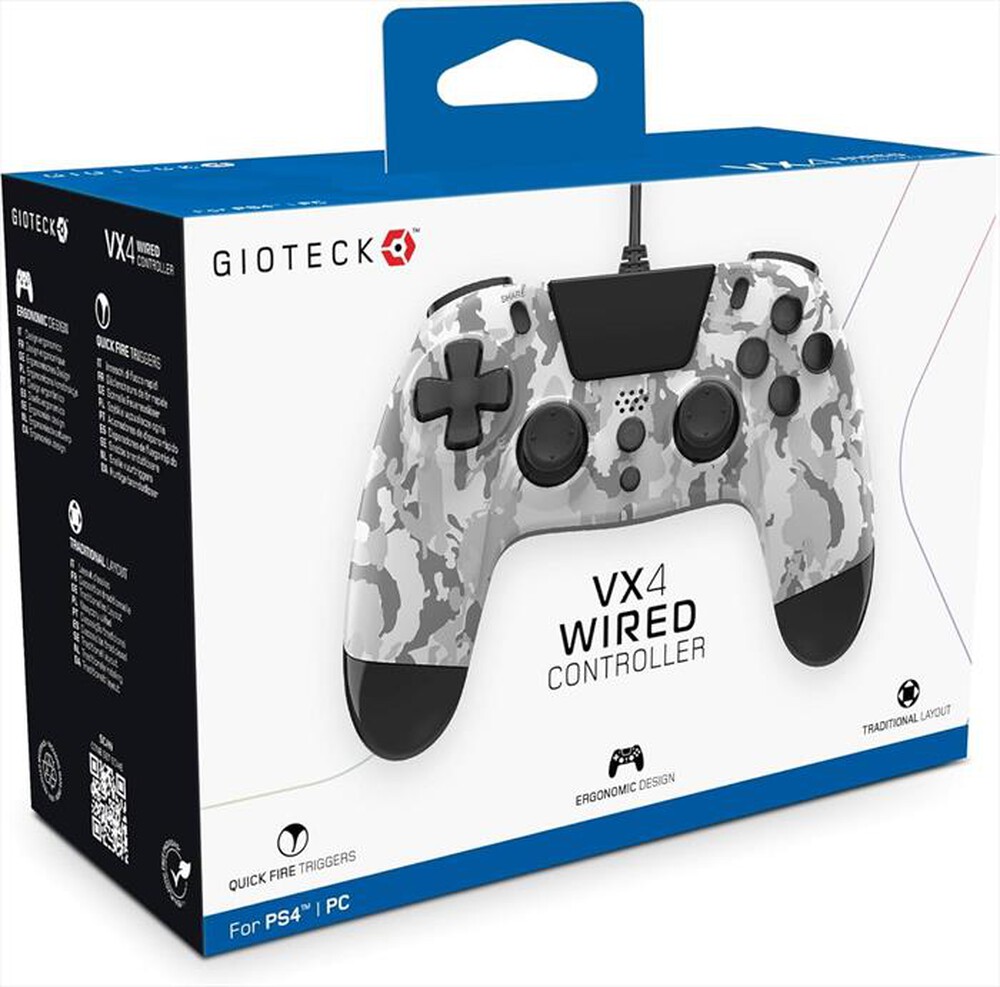 "GIOTECK - VX-4 WIRED CONTROLLER CAMO PS4-Bianco/Nero"