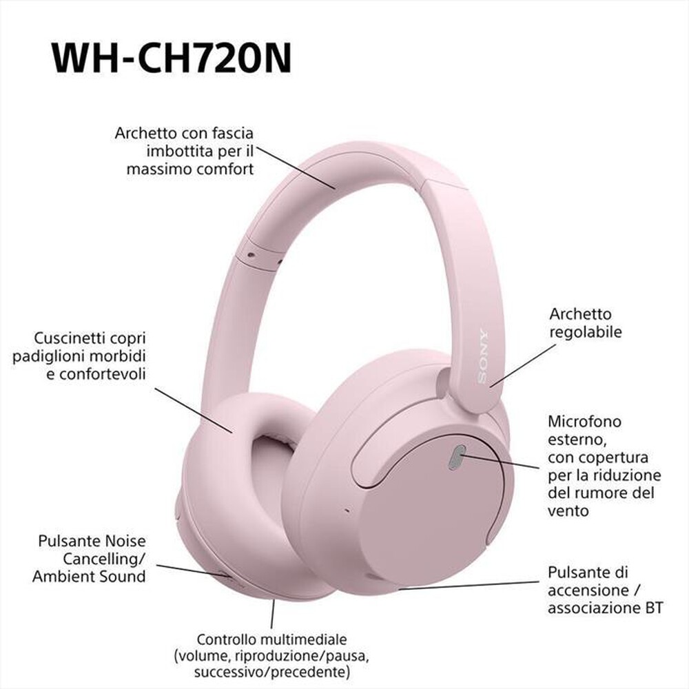 "SONY - Cuffie Bluetooth wireless WHCH720NP.CE7-Rosa"