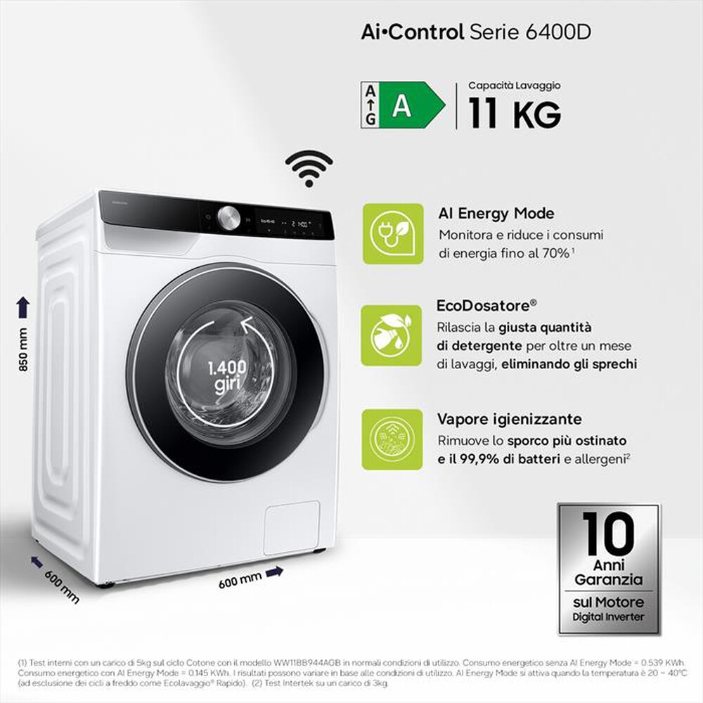 Immagine del prodotto SAMSUNG - Lavatrice WW11DG6B85LKU3 11 Kg Classe A-bianco
