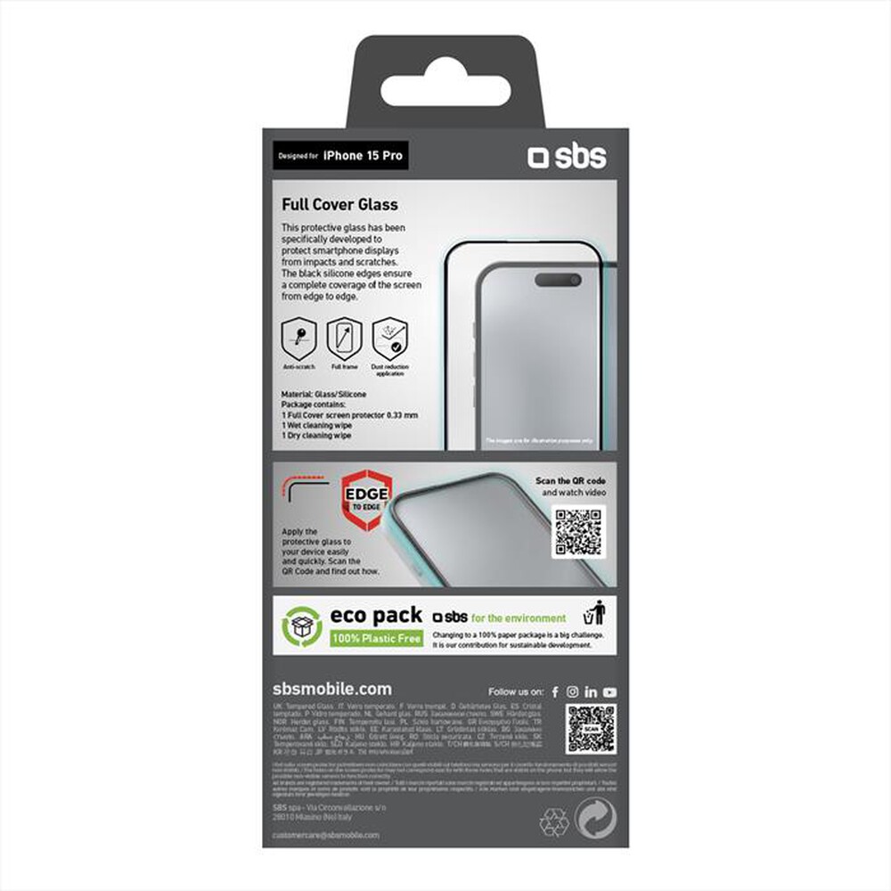 Immagine del prodotto SBS - Screen protector TESCRFCIP1561P per iPhone 15 Pro-Trasparente