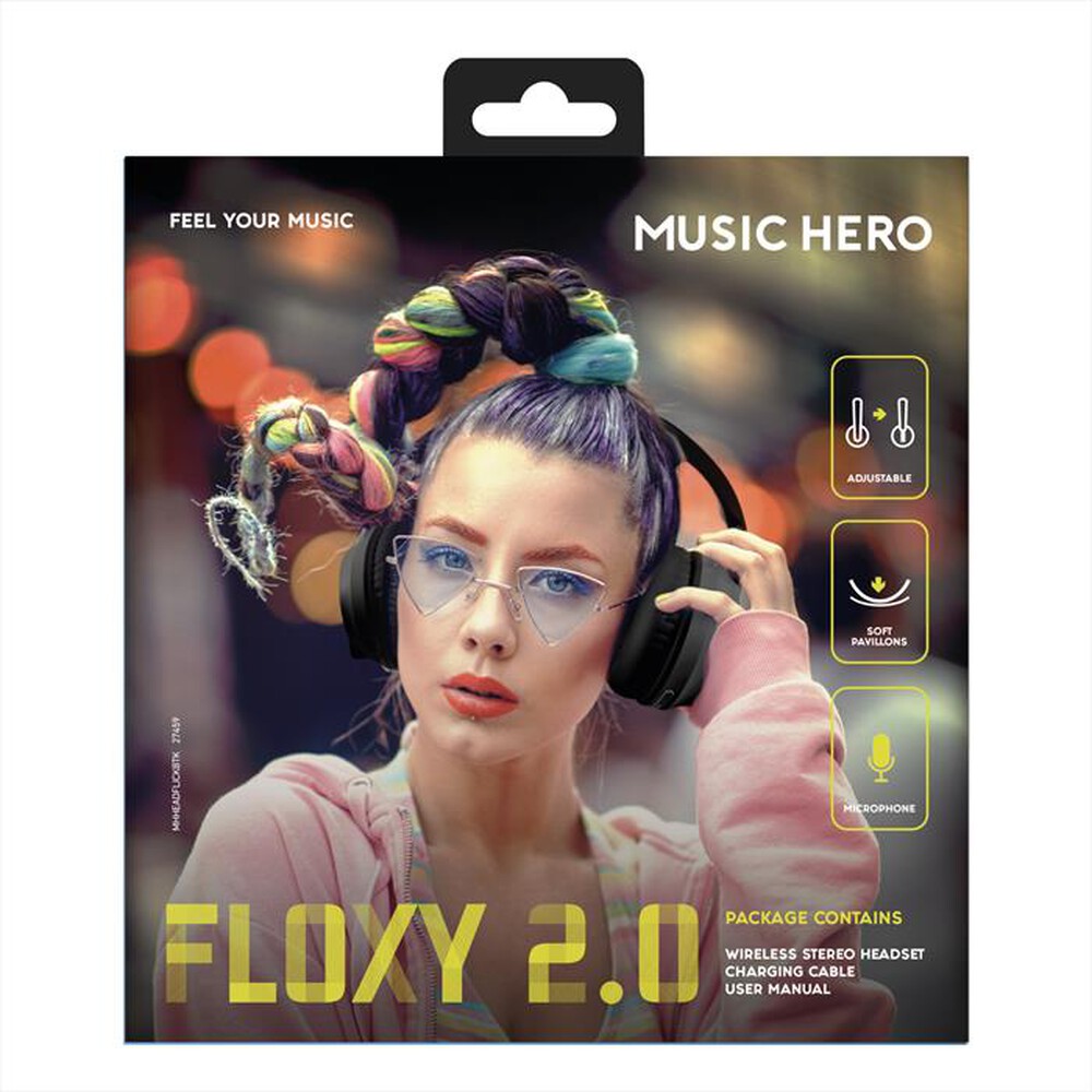 "MUSIC HERO - Cuffie wireless MHHEADFLICKBTK-Nero"