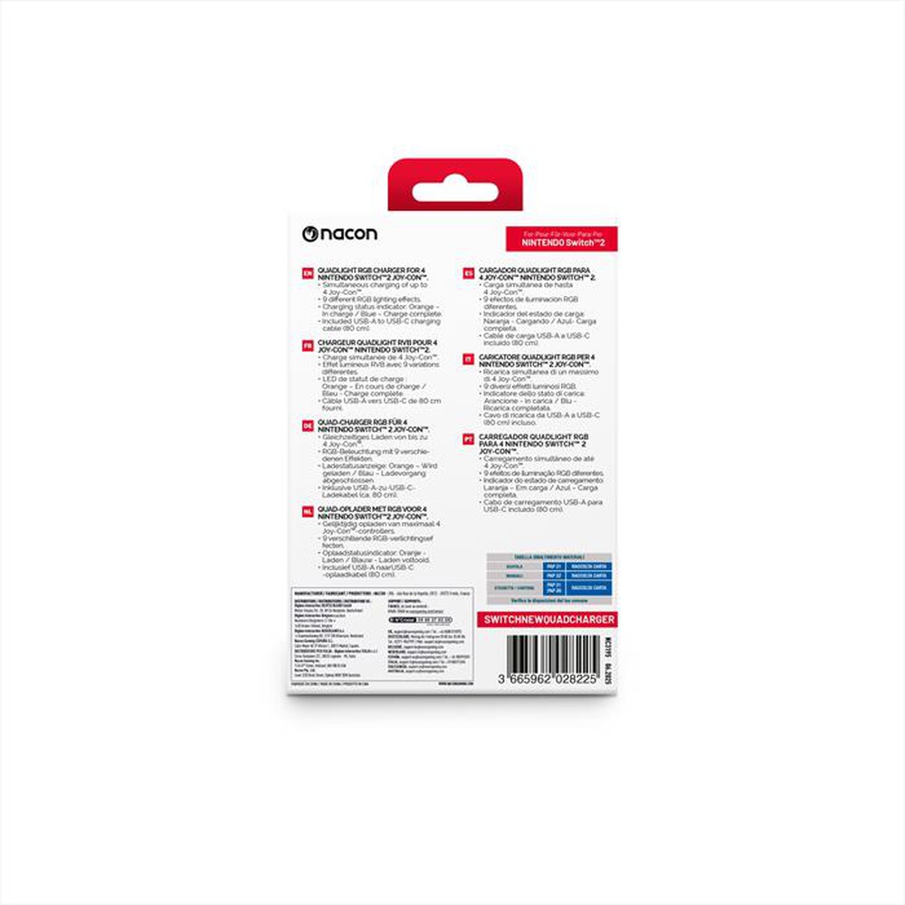 Immagine del prodotto NACON - RICARICA X 4 JOYCON.INDICAZ CARICA, RGB, SWITCH  2-Nero