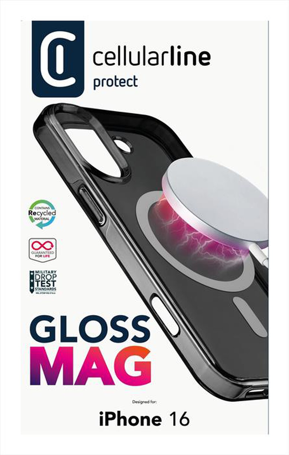 "CELLULARLINE - Cover case GLOSS MAG per iPhone 16-Black"