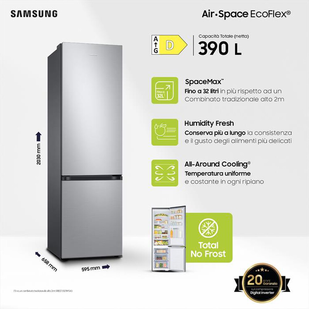 Immagine del prodotto SAMSUNG - Frigorifero combinato RB38T600DSA/EF Classe D 400l-metal inox