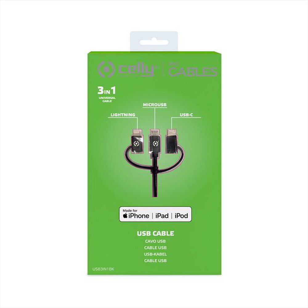 "CELLY - USB3IN1BK - CAVO UNIVERSALE 3 IN 1-NERO/PVC"