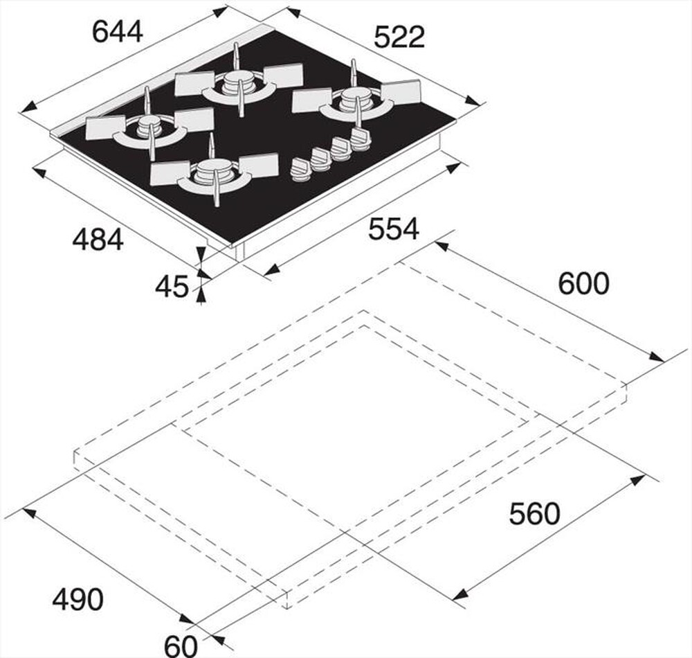 "ASKO - Piano cottura a gas HG 1615 AB 4 fuochi 64,4cm-Vetro nero"