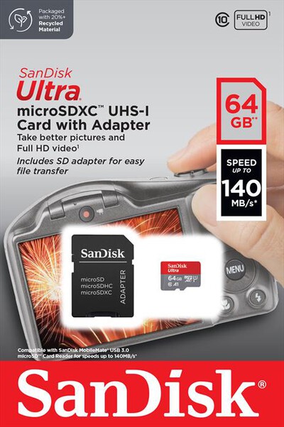 SANDISK - MICROSD ULTRA A1 64GB + ADATT,  SANDISK - MICROSD ULTRA A1 64GB + ADATT