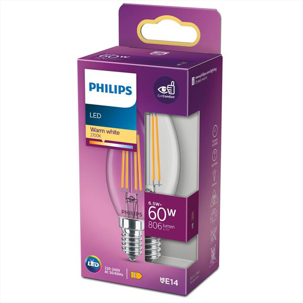 Immagine del prodotto PHILIPS - Lampada a LED CAND.FIL.TRS.E14 60W CL-White