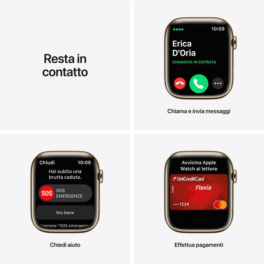 "APPLE - WATCH SERIES 7 GPS + CELLULAR 45MM IN ACCIAIO INOX-Oro Cinturino Sport Blu Abisso"