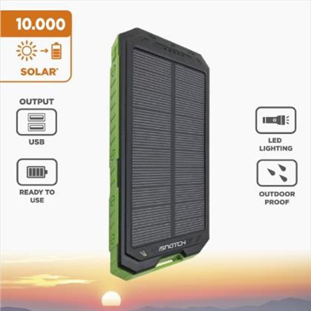 "ISNATCH - S10 - POWER BANK A ENERGIA SOLARE 10000MAH-Nero/Verde"