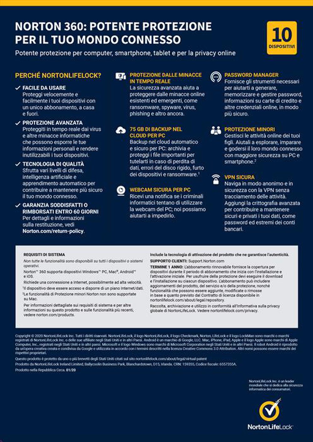"NORTON - Norton 360 Premium 2021 Antivirus 10 Dispositivi"